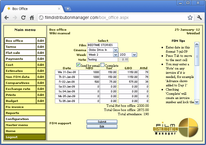 Box Office form