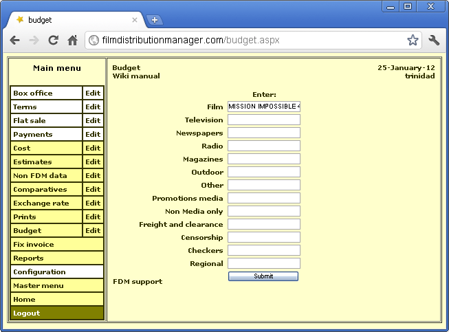 Budget form