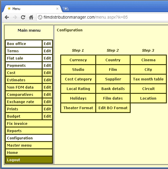 Configuration menu