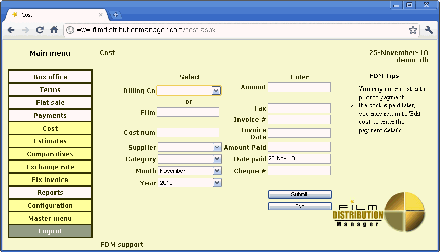 Cost form  