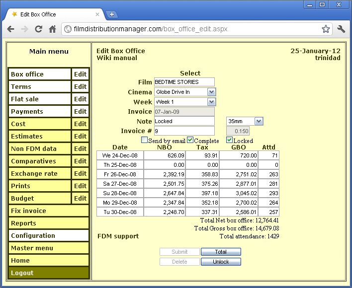 Edit Box Office form