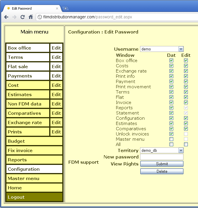 Edit password form