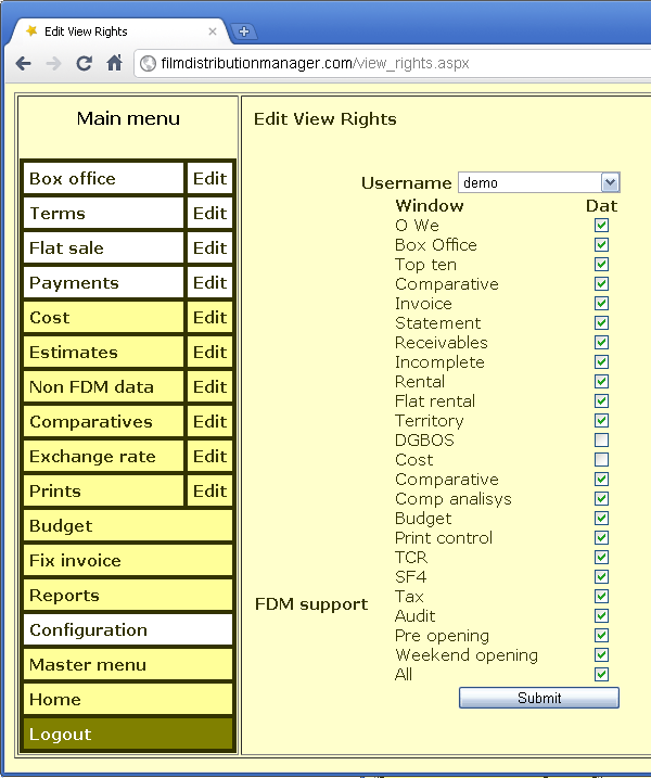 View rights form