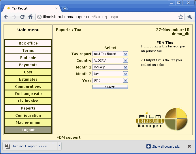 Tax Report Form  