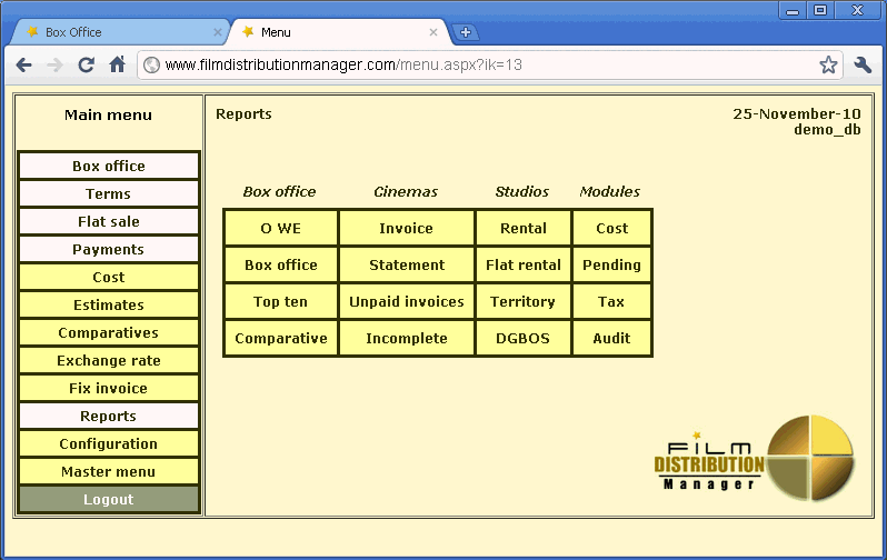 Reports menu  